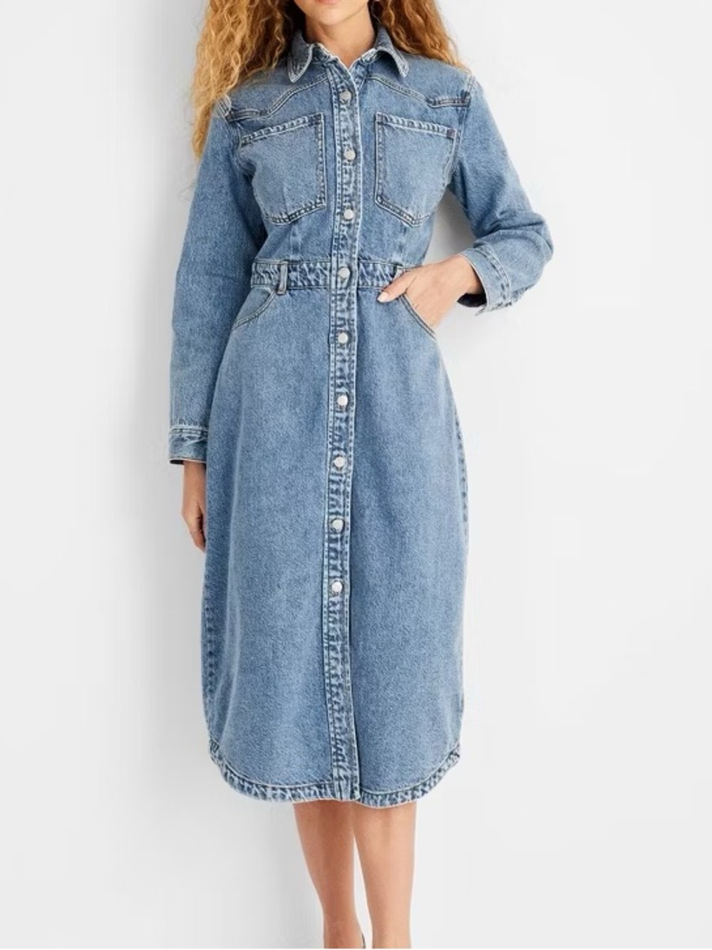 Future Collective Long Sleeve Denim Button Up MIDI Dress Size 2